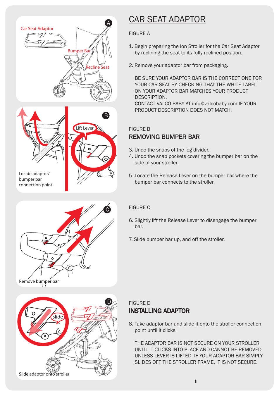 Car seat adaptor, Removing bumper bar, Installing adaptor | Valco Baby Ion Car Seat Adaptor User Manual | Page 2 / 4