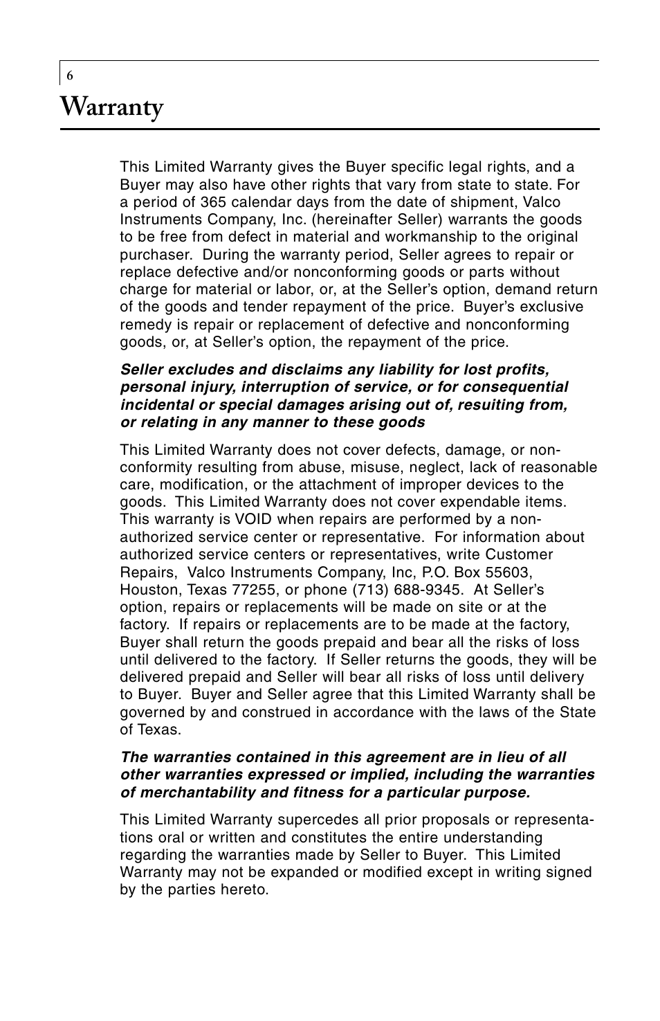 Warranty | VICI NPM User Manual | Page 8 / 8