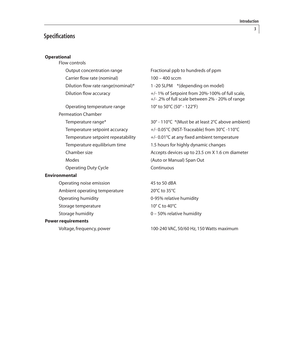 Specifications | VICI 235 Dynacalibrator User Manual | Page 7 / 31