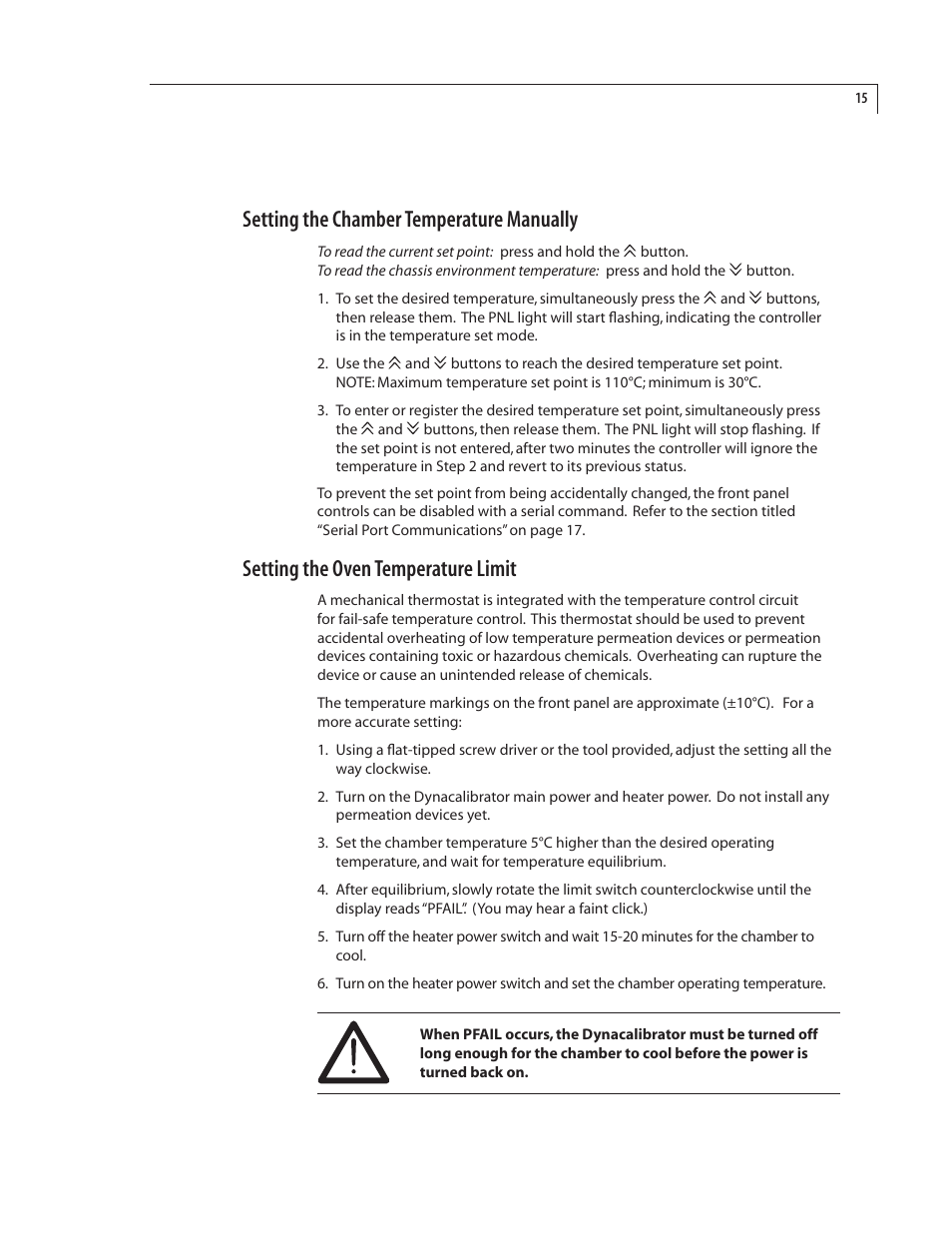 Setting the chamber temperature manually, Setting the oven temperature limit | VICI 500 Dynacalibrator User Manual | Page 19 / 37