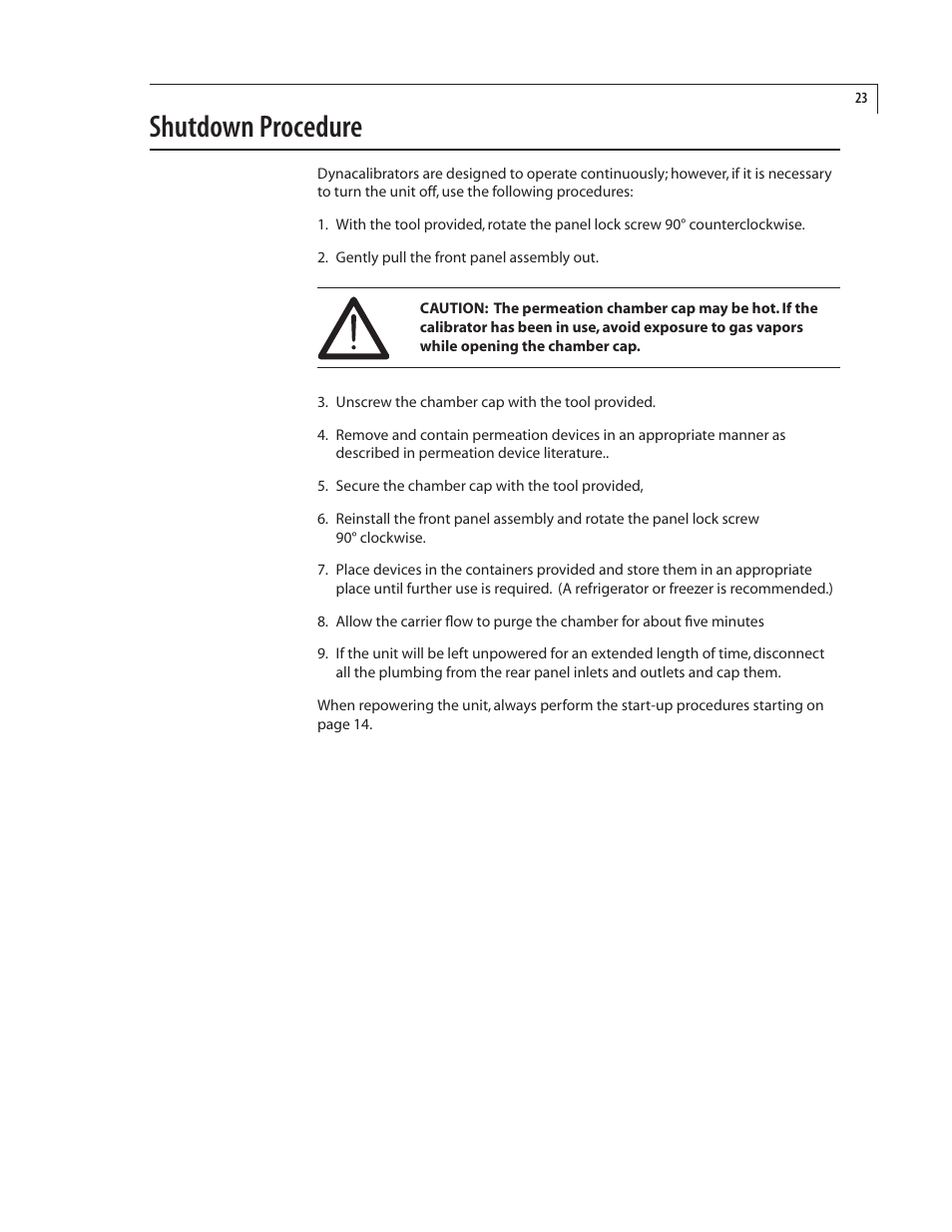 Shutdown procedure | VICI 500 Dynacalibrator User Manual | Page 27 / 37