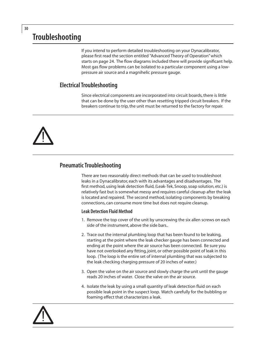 Troubleshooting, Electrical troubleshooting, Pneumatic troubleshooting | VICI 500 Dynacalibrator User Manual | Page 34 / 37