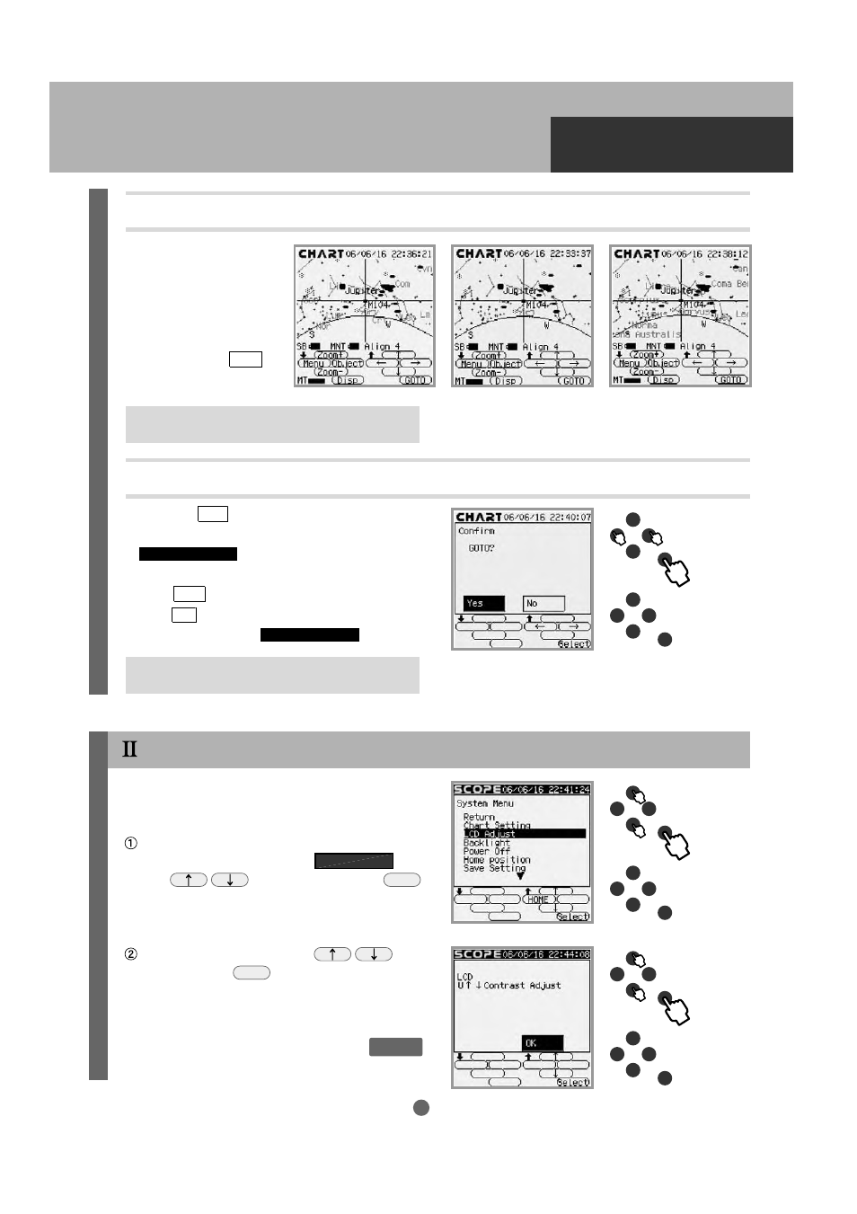 Application, Lcd adjustment | Vixen SKYPOD Altazimuth Mount User Manual | Page 45 / 48