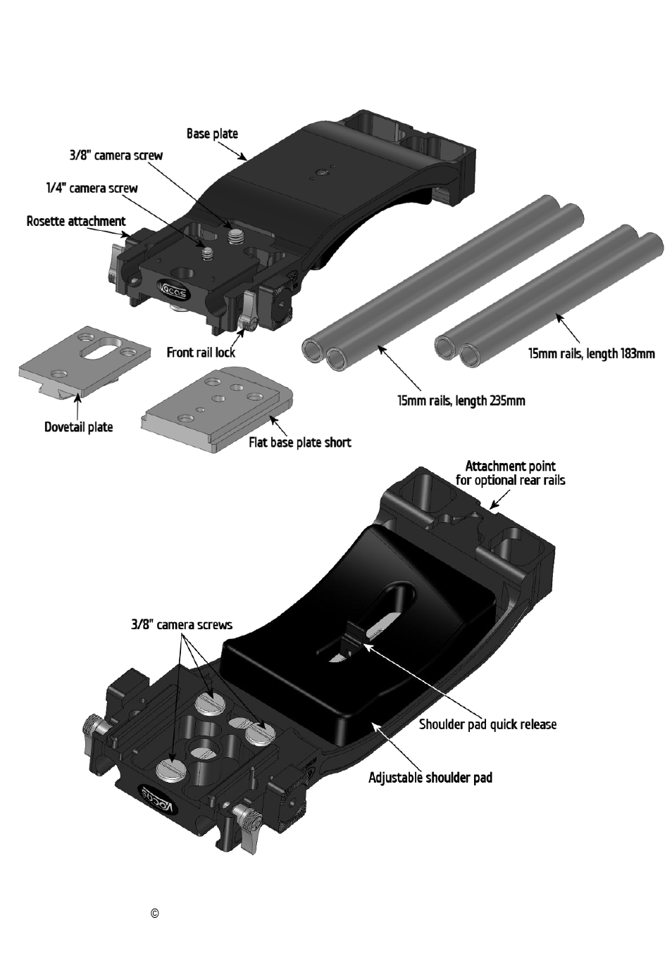Guide to components | Vocas Base plate for Sony PXW-FS7 User Manual | Page 3 / 8