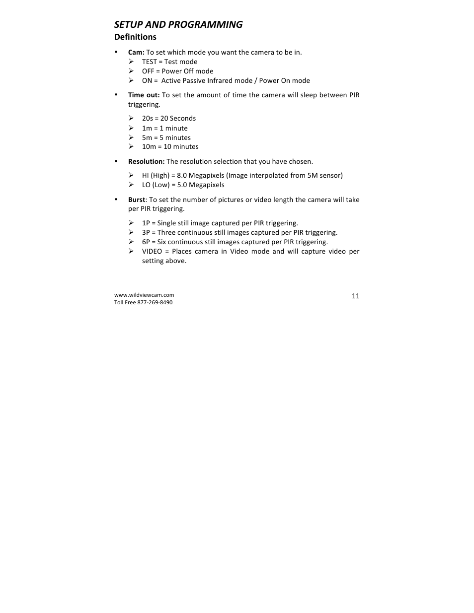 Setup and programming | Wildview STC-WV30 User Manual | Page 11 / 30