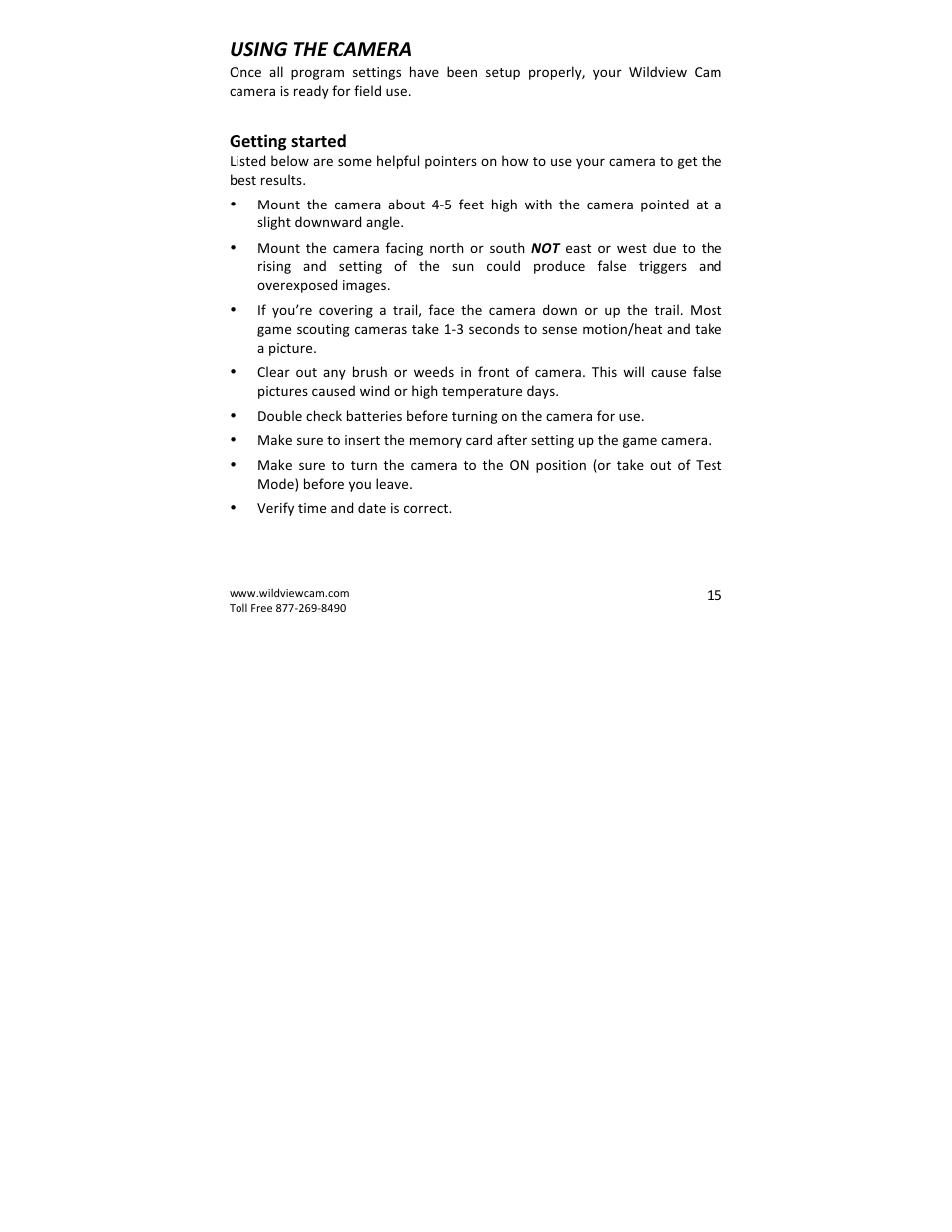 Using the camera | Wildview STC-WV30 User Manual | Page 15 / 30