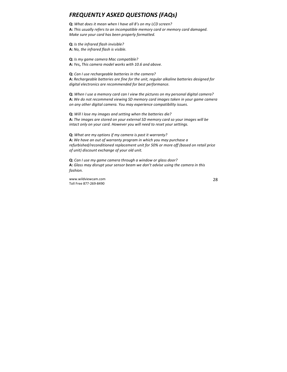 Frequently asked questions (faqs) | Wildview STC-WV30 User Manual | Page 28 / 30