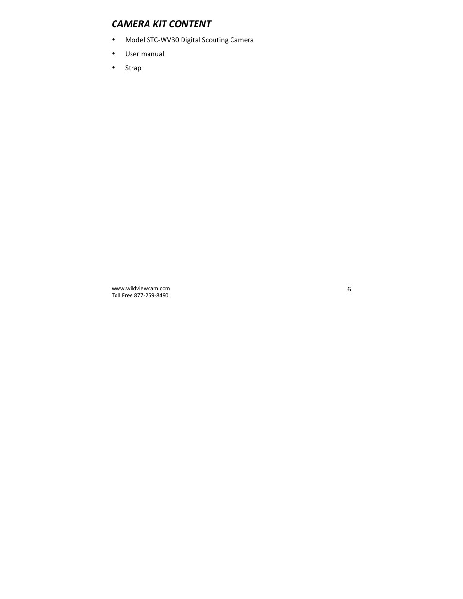 Camera kit content | Wildview STC-WV30 User Manual | Page 6 / 30