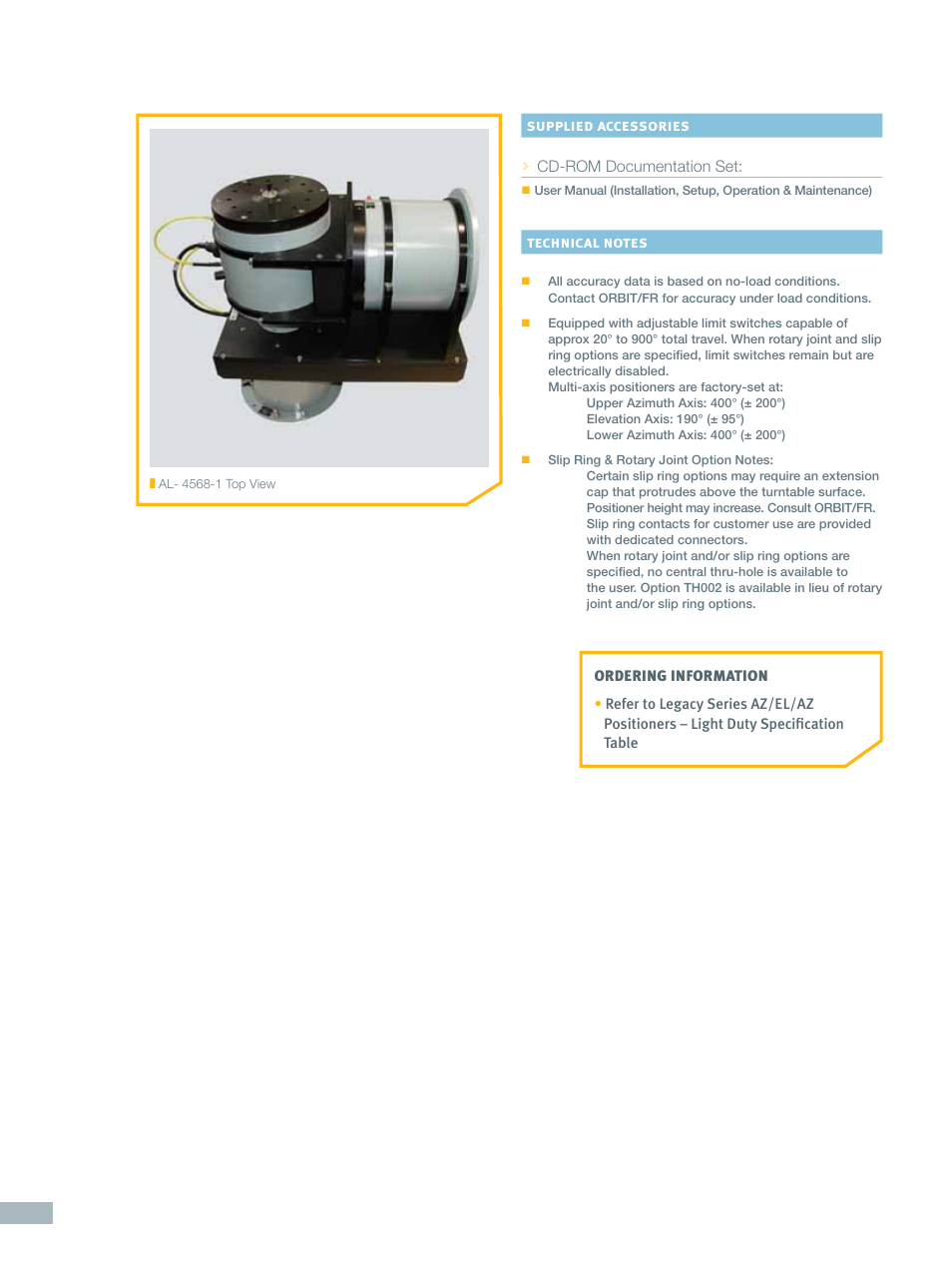 ORBIT FR AZ, EL, AZ Positioners: Light Duty User Manual | Page 2 / 3