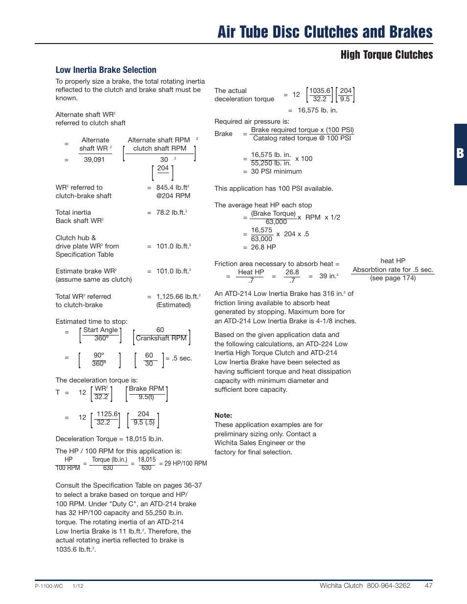 Air tube disc clutches and brakes, High torque clutches, Low inertia brake selection | Wichita Clutch Low Inertia (LI) High Torque Clutch User Manual | Page 4 / 14