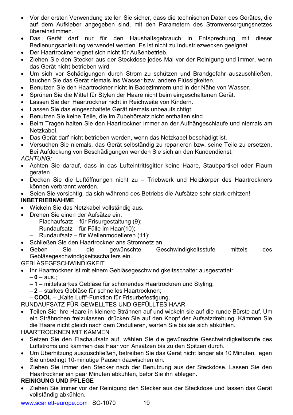 Scarlett SC-1070 User Manual | Page 19 / 20