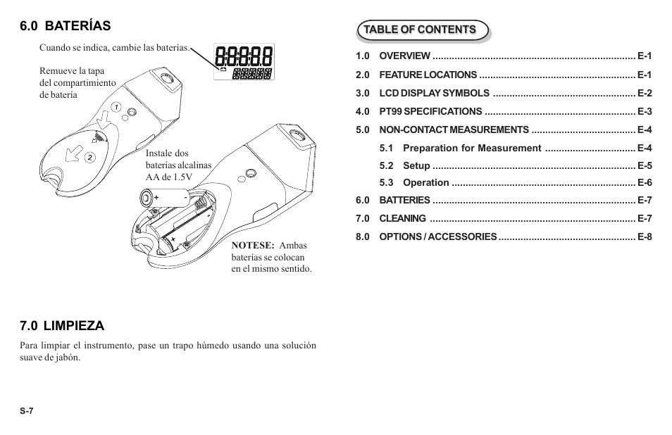0 baterías 7.0 limpieza | Monarch Instrument PT99 User Manual | Page 3 / 18