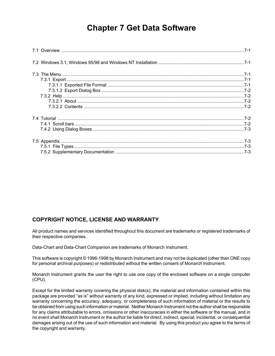 Chapter 7 get data software | Monarch Instrument DC 2000 User Manual | Page 123 / 160