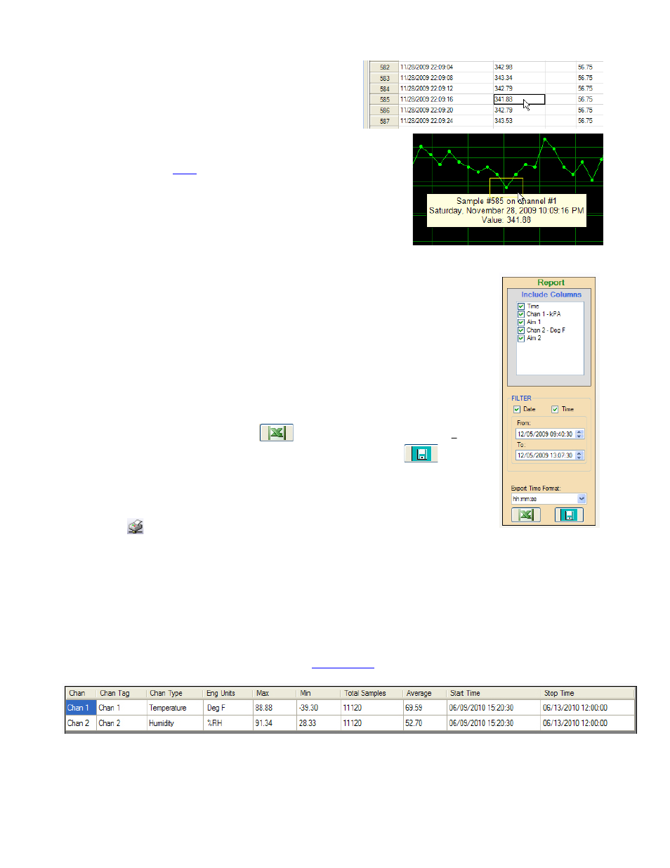 Synchronizing data, Exporting data, Printing table data | Summary, Channel summary | Monarch Instrument Track-It User Manual | Page 13 / 22