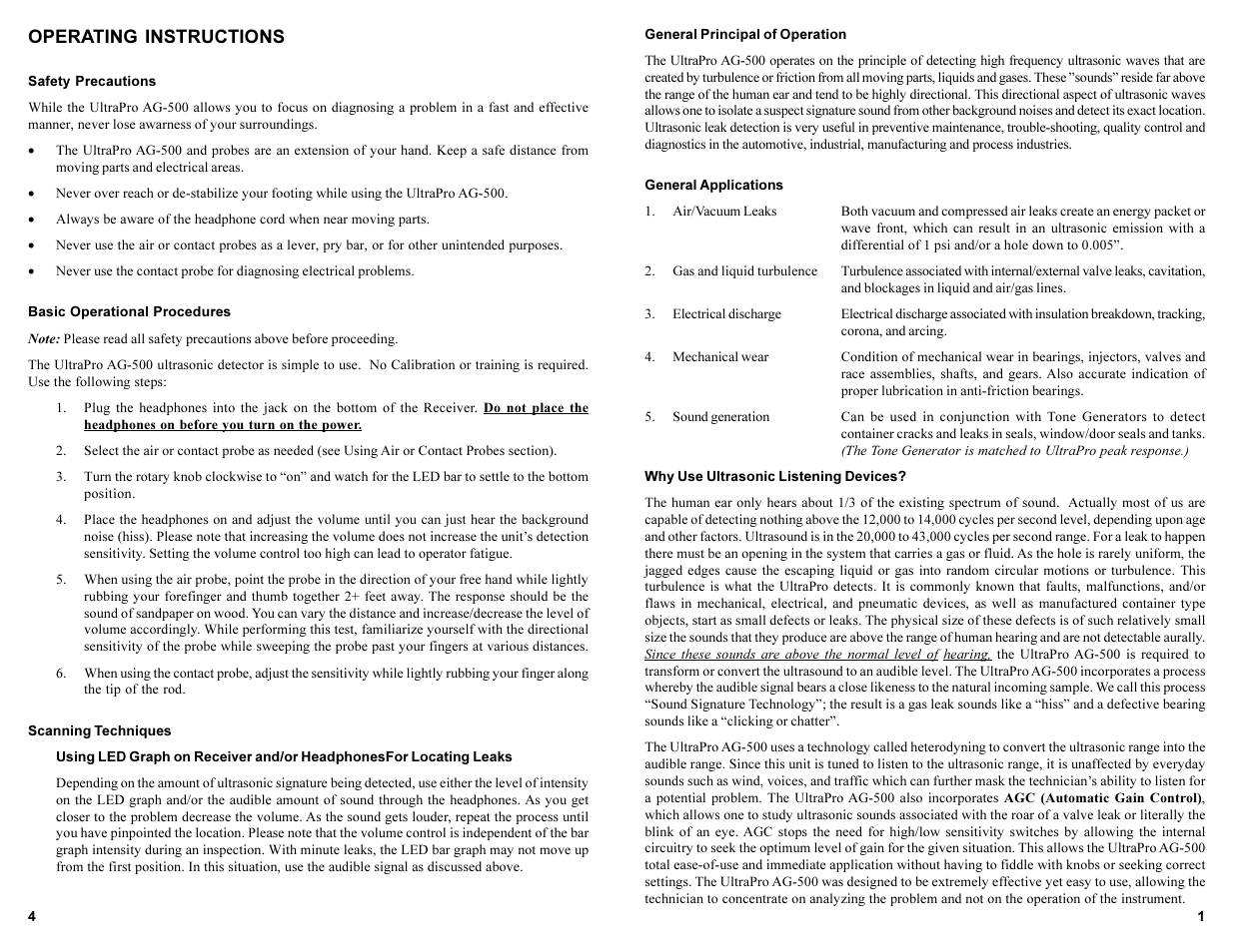 Operating instructions | Monarch Instrument AG-500 User Manual | Page 3 / 4