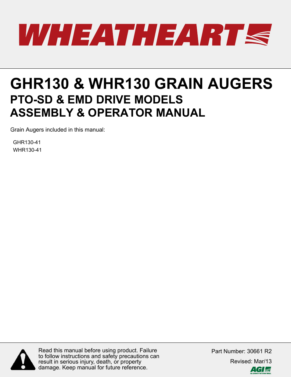 Wheatheart WHR 130 x 41ft Auger PTO-SD User Manual | 46 pages