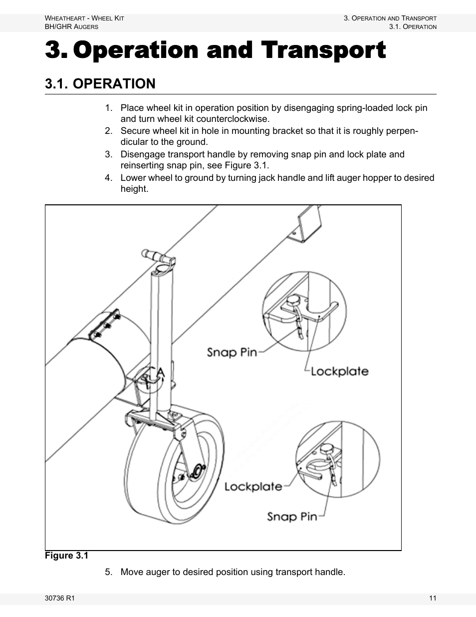 Operation and transport, Operation | Wheatheart GHR Auger Wheel Kit User Manual | Page 11 / 16