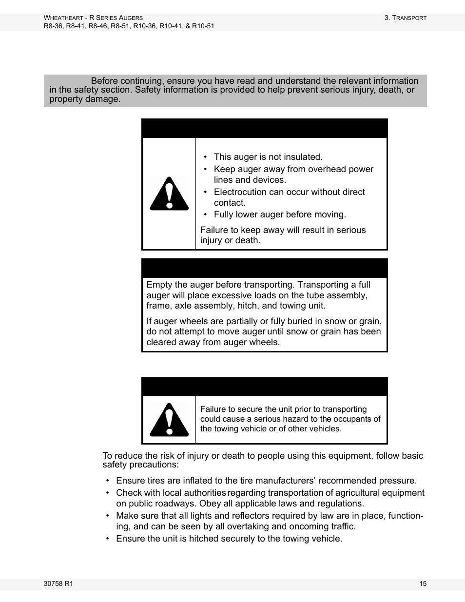 Transport | Wheatheart R Series Augers User Manual | Page 15 / 46