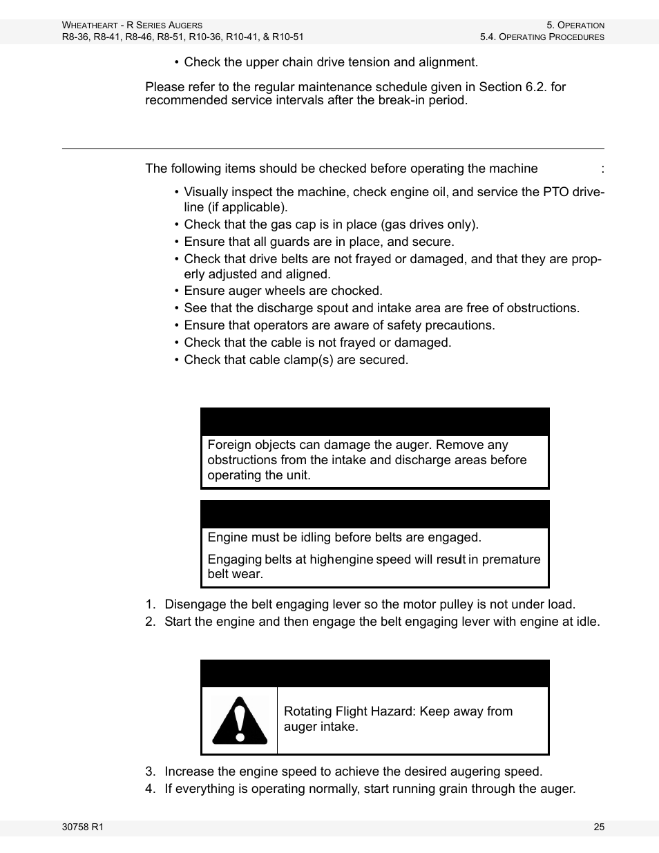 Operation, Notice, Danger | Wheatheart R Series Augers User Manual | Page 25 / 46