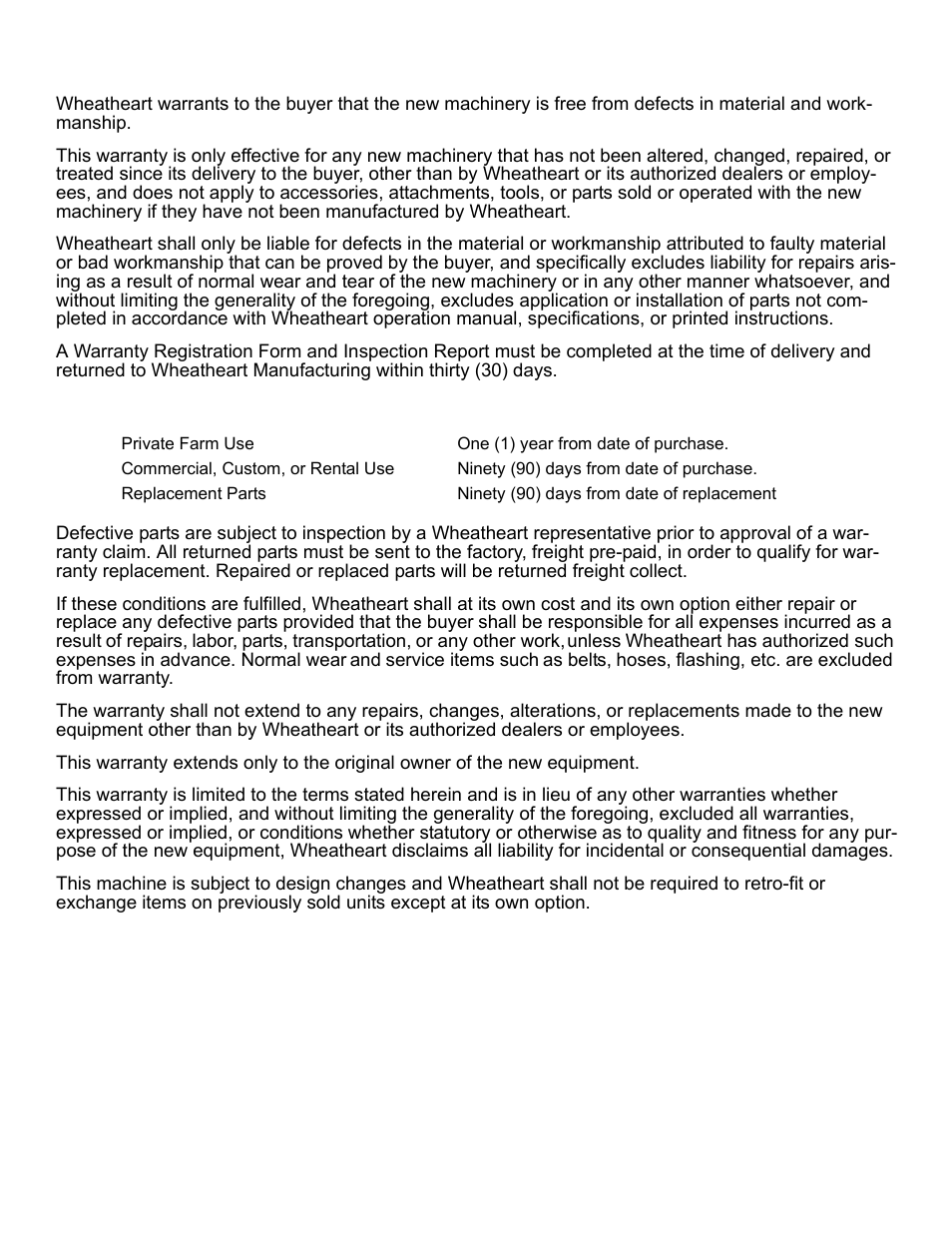 Limited warranty | Wheatheart R Series Augers User Manual | Page 45 / 46