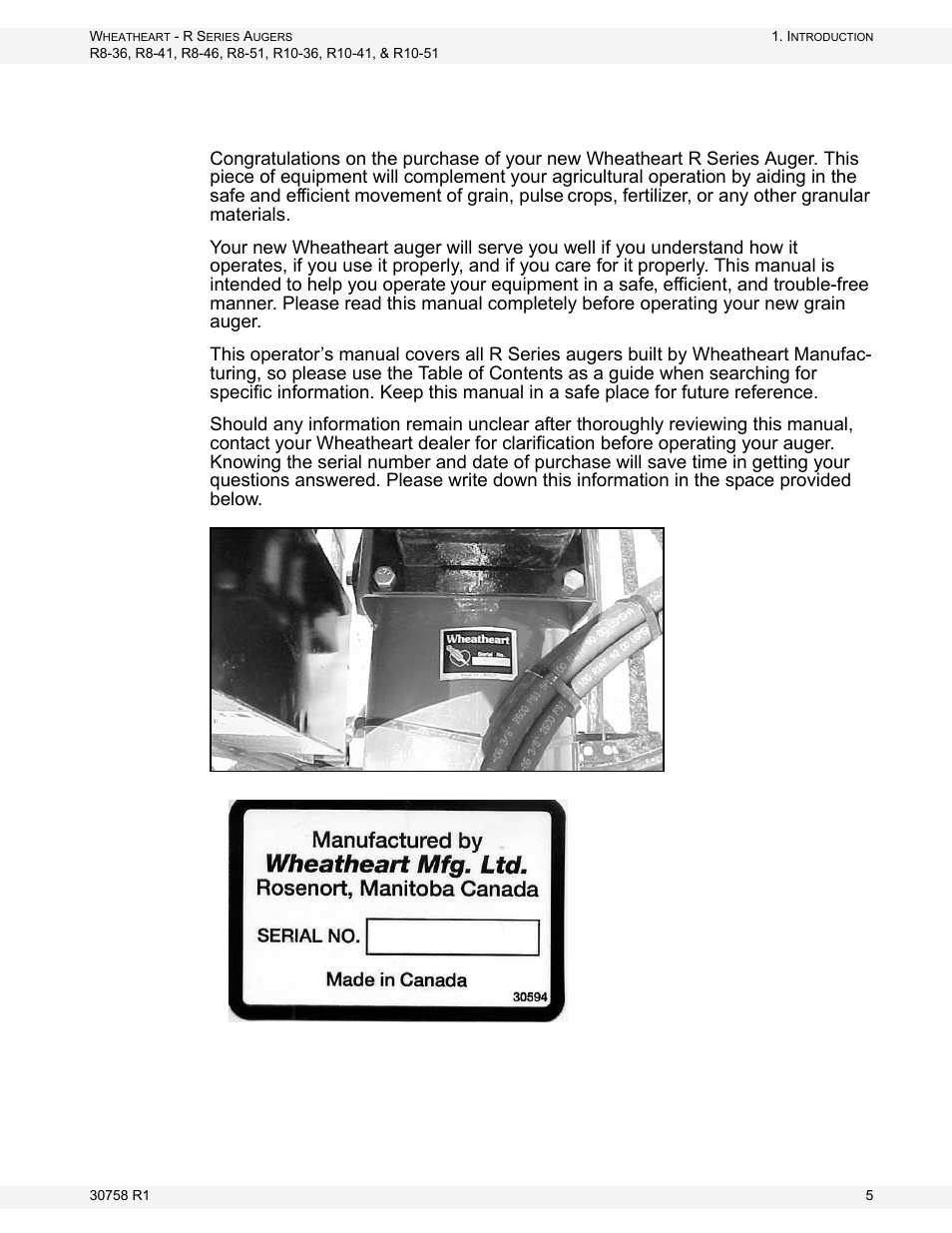 Introduction | Wheatheart R Series Augers User Manual | Page 5 / 46