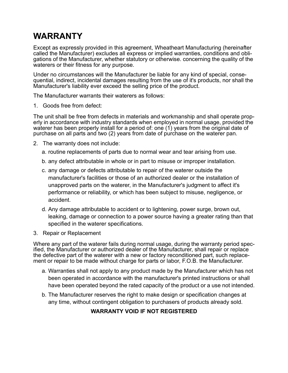 Warranty | Wheatheart Livestock Waterer User Manual | Page 27 / 28