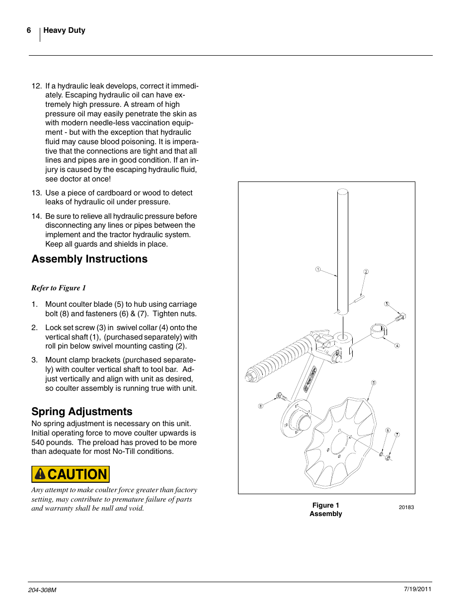 Assembly instructions, Spring adjustments | Great Plains Utility Coulter & Vantage I-20 Fertilizer Coulters User Manual | Page 8 / 21