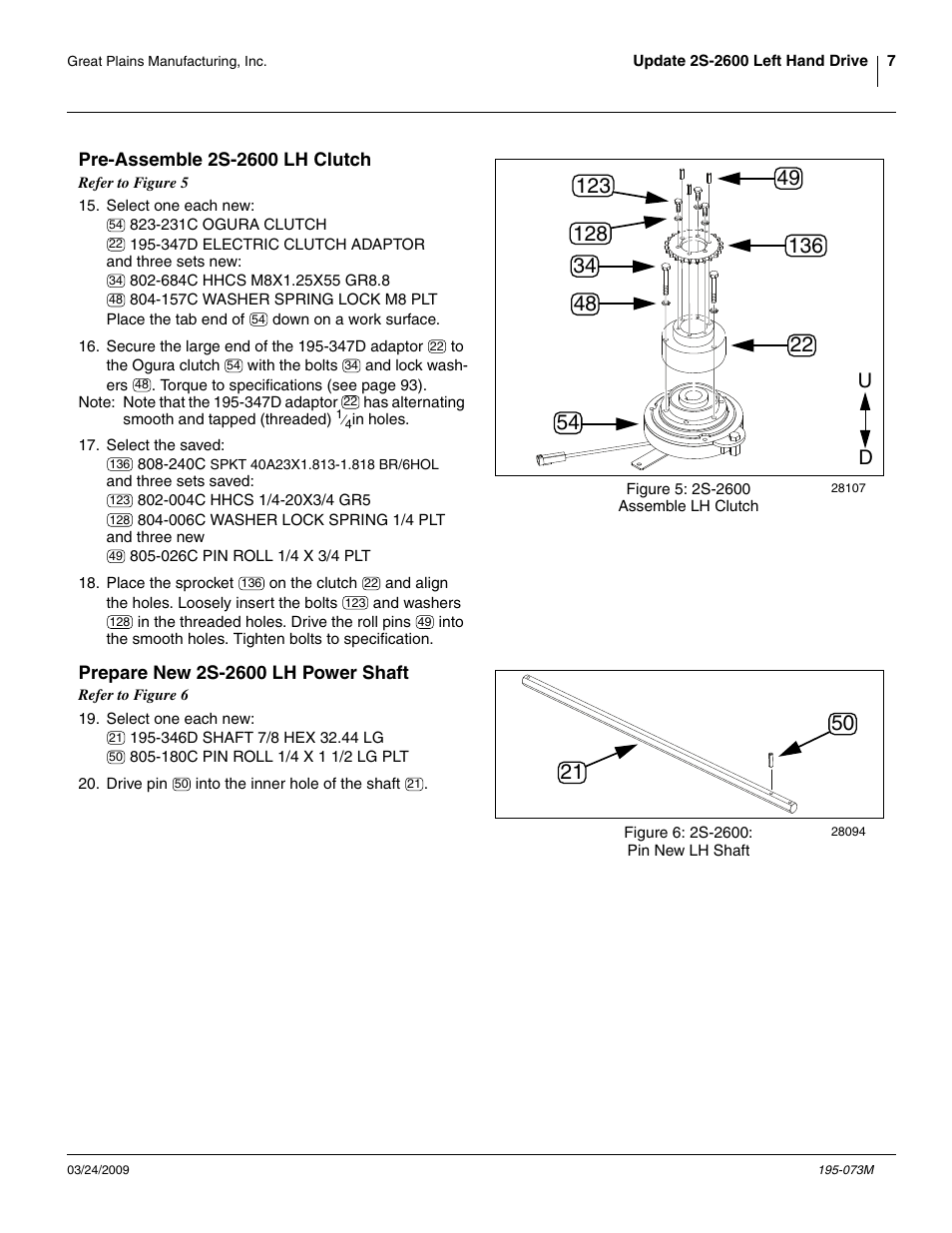 Pre-assemble 2s-2600 lh clutch, Prepare new 2s-2600 lh power shaft | Great Plains Electric Clutch Package User Manual | Page 11 / 108