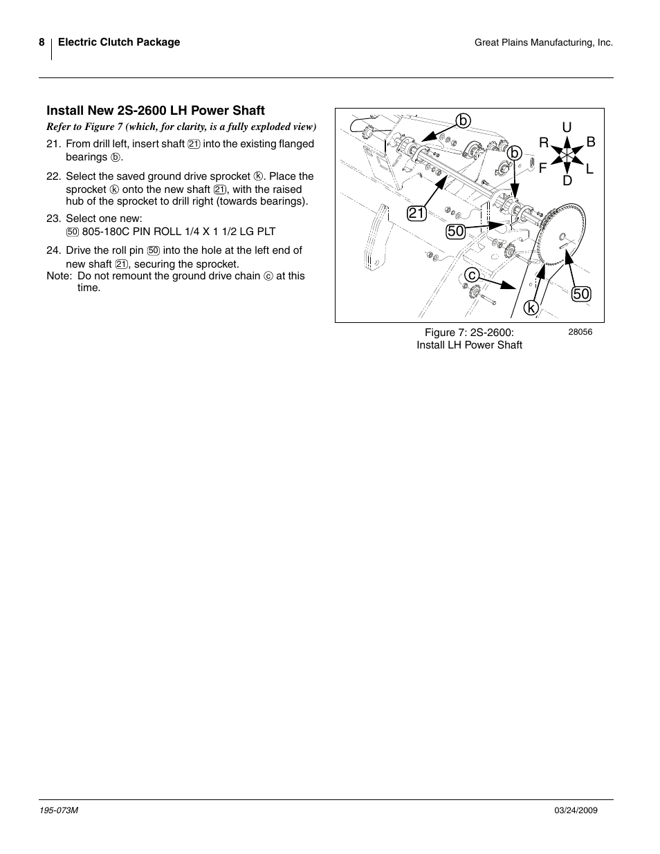Install new 2s-2600 lh power shaft, 21 50 b b k c | Great Plains Electric Clutch Package User Manual | Page 12 / 108