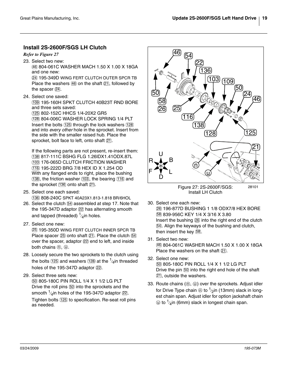 Install 2s-2600f/sgs lh clutch | Great Plains Electric Clutch Package User Manual | Page 23 / 108