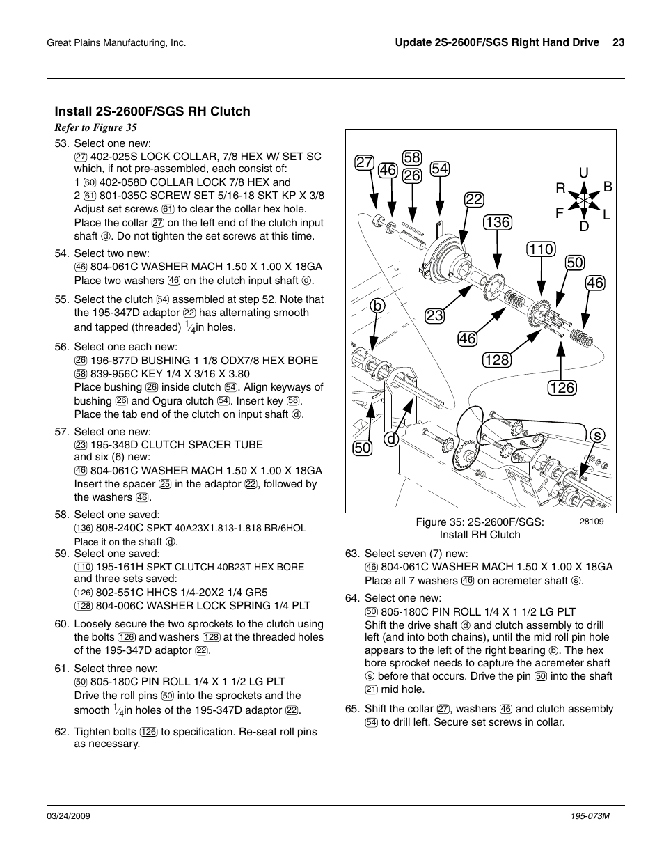 Install 2s-2600f/sgs rh clutch | Great Plains Electric Clutch Package User Manual | Page 27 / 108