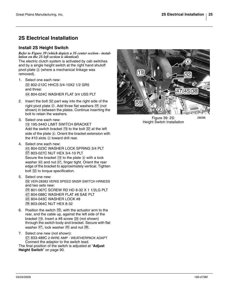 2s electrical installation, Install 2s height switch | Great Plains Electric Clutch Package User Manual | Page 29 / 108