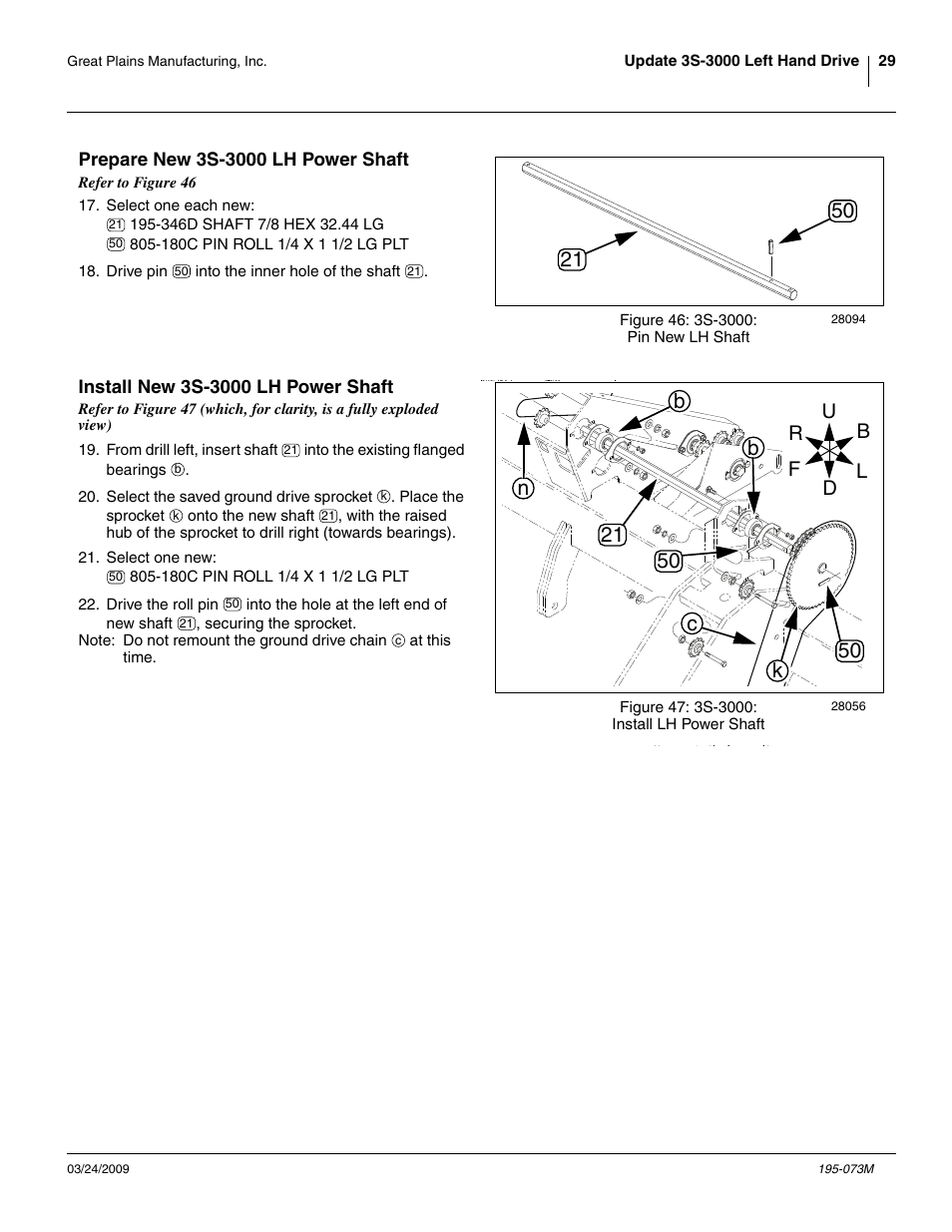Prepare new 3s-3000 lh power shaft, Install new 3s-3000 lh power shaft | Great Plains Electric Clutch Package User Manual | Page 33 / 108