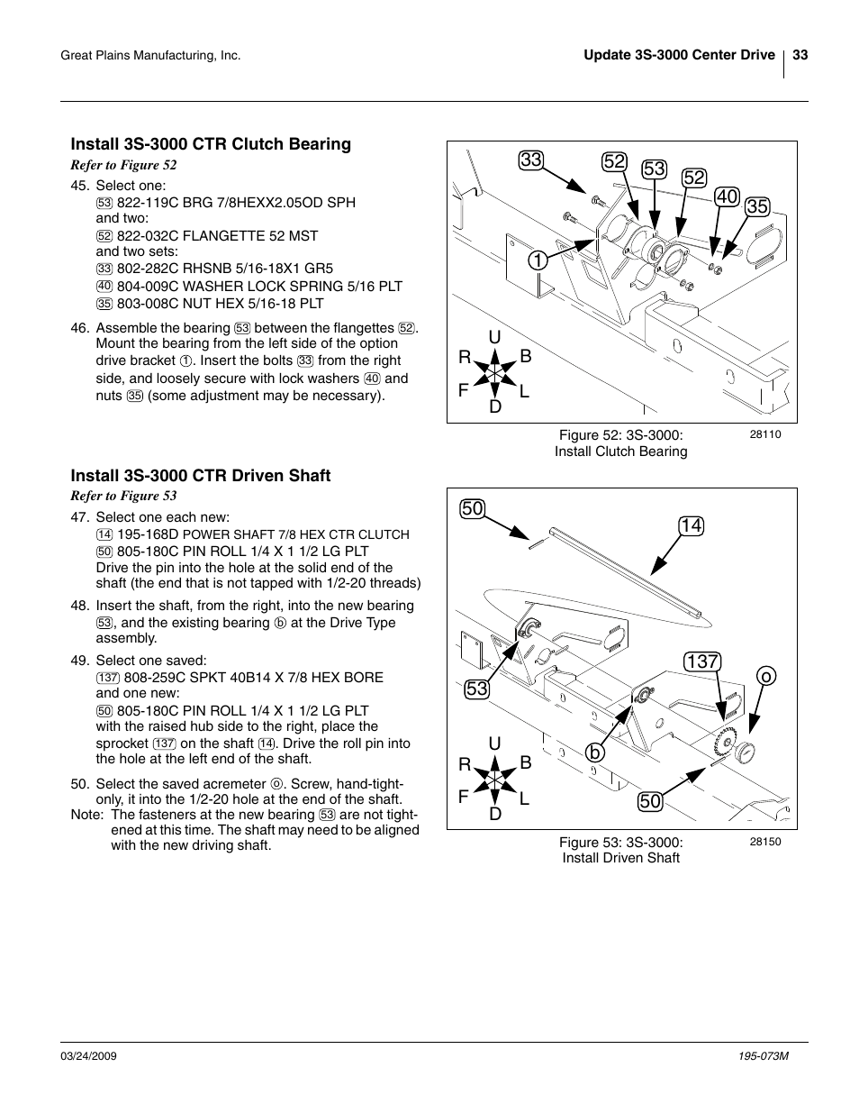 Install 3s-3000 ctr clutch bearing, Install 3s-3000 ctr driven shaft | Great Plains Electric Clutch Package User Manual | Page 37 / 108