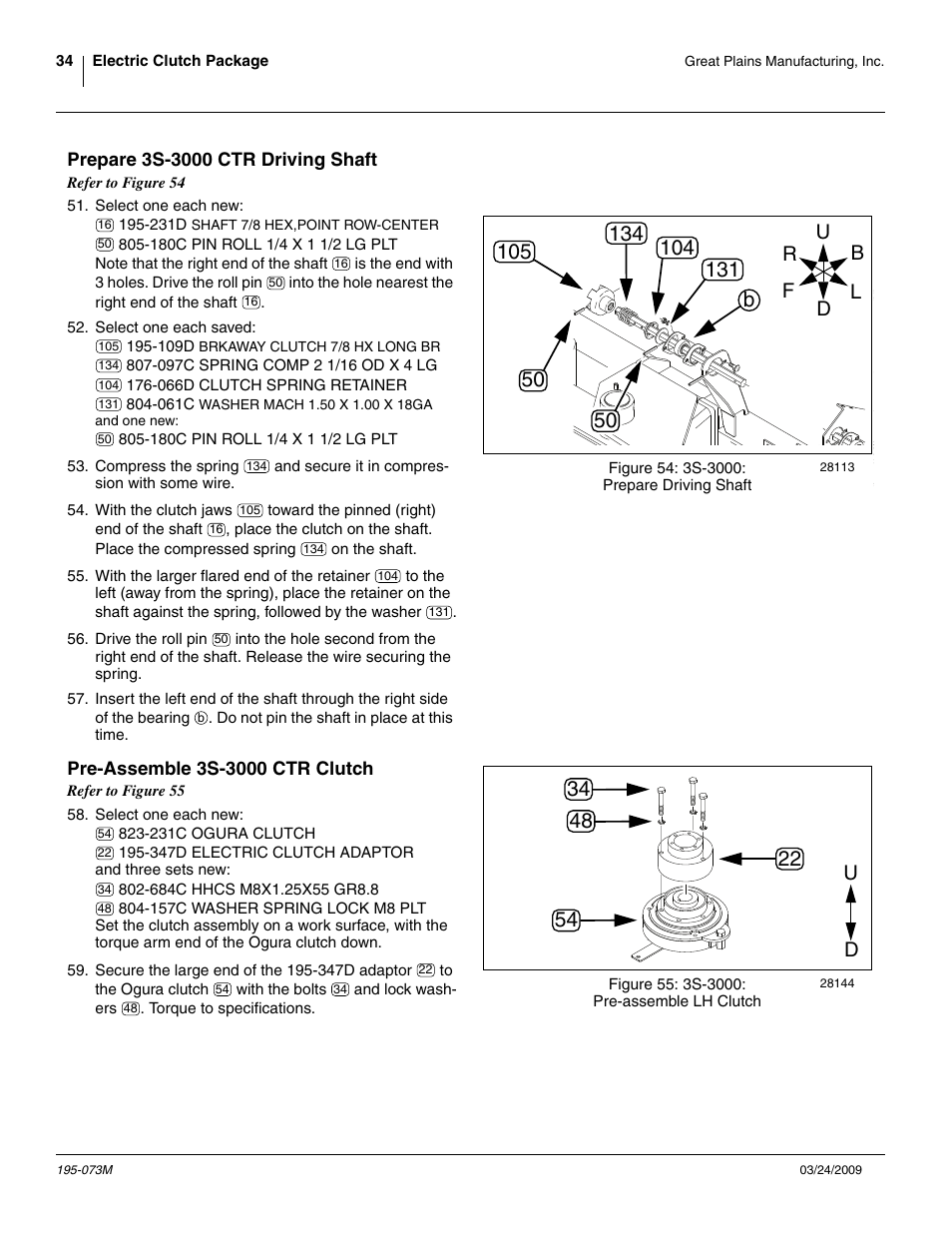 Prepare 3s-3000 ctr driving shaft, Pre-assemble 3s-3000 ctr clutch | Great Plains Electric Clutch Package User Manual | Page 38 / 108