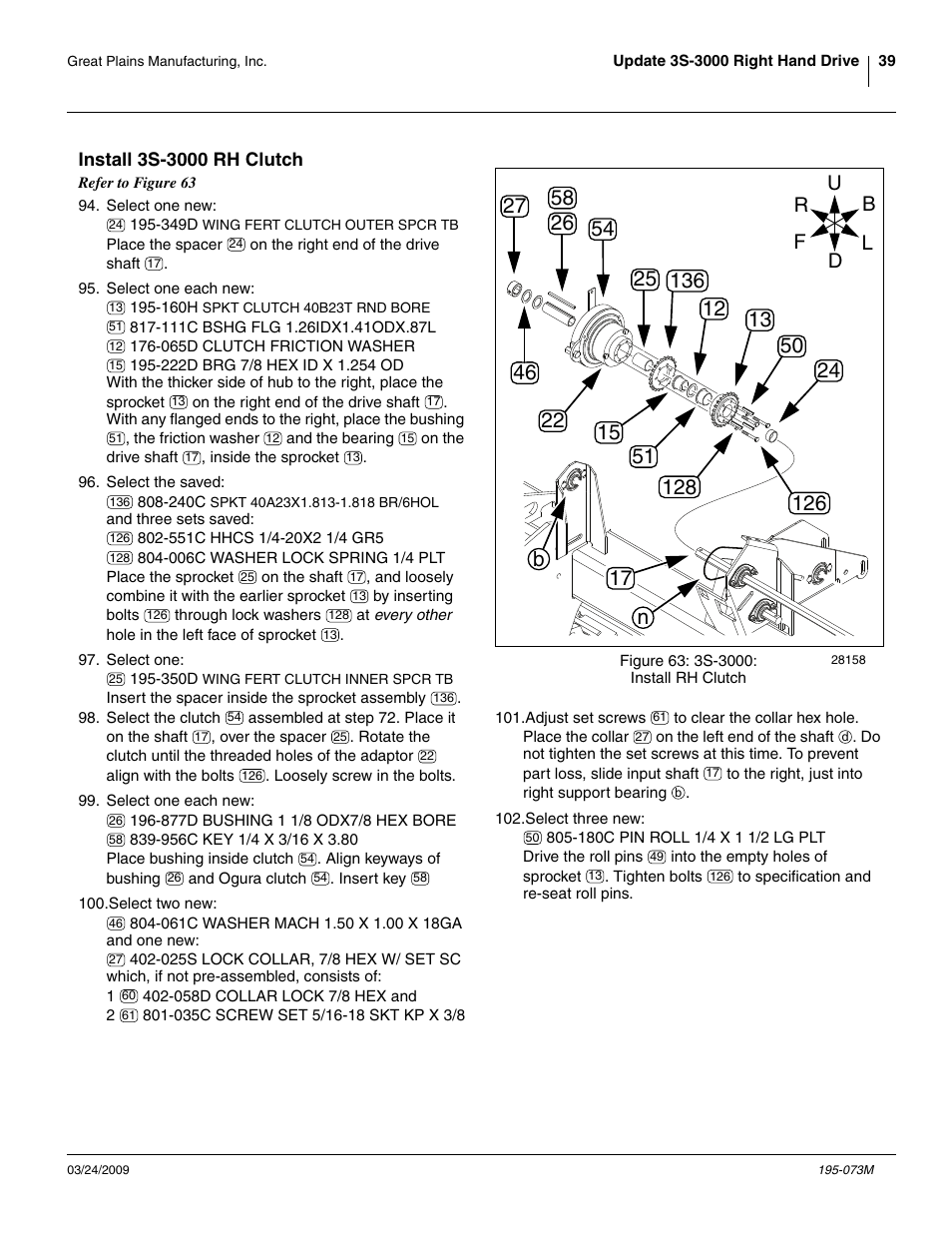 Install 3s-3000 rh clutch | Great Plains Electric Clutch Package User Manual | Page 43 / 108