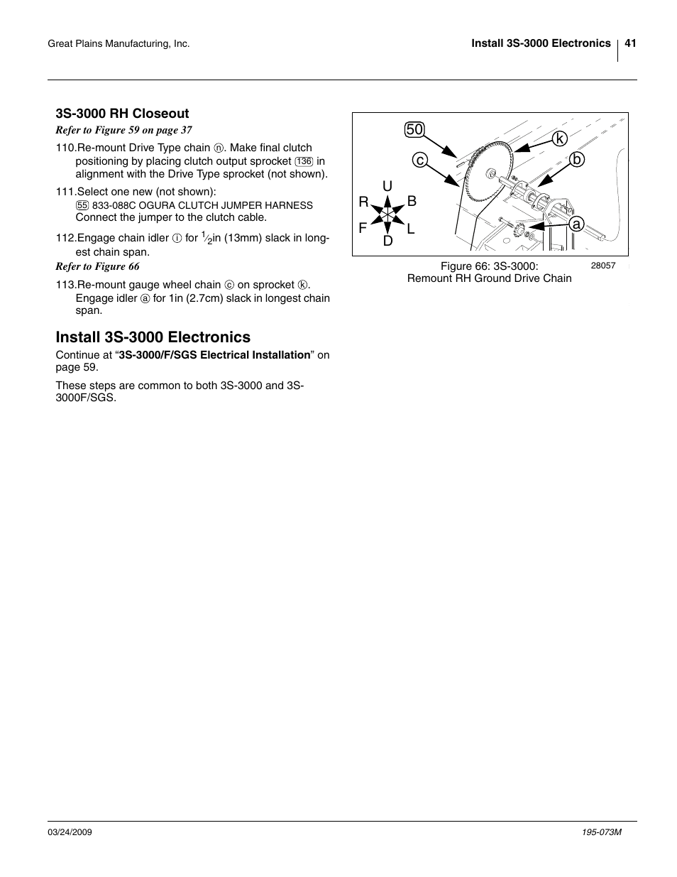 3s-3000 rh closeout, Install 3s-3000 electronics, Refer to figure 66 | Ca k b 50 | Great Plains Electric Clutch Package User Manual | Page 45 / 108