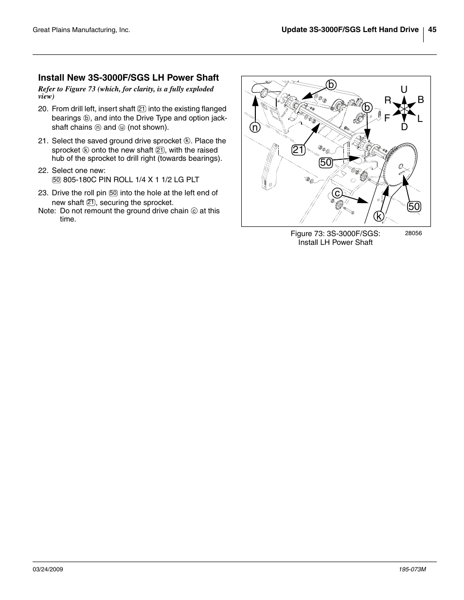 Install new 3s-3000f/sgs lh power shaft | Great Plains Electric Clutch Package User Manual | Page 49 / 108
