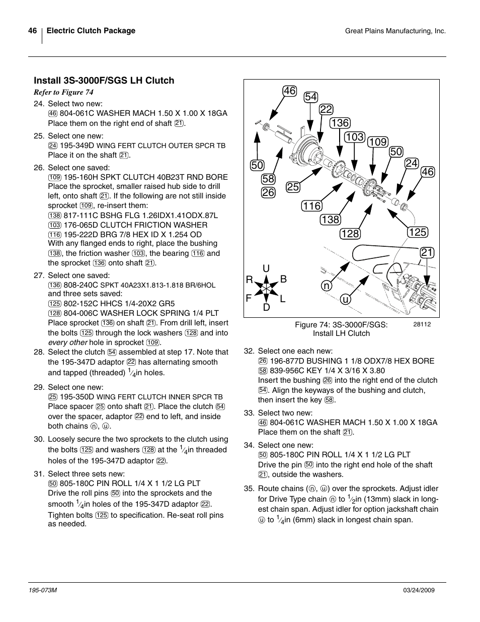 Install 3s-3000f/sgs lh clutch | Great Plains Electric Clutch Package User Manual | Page 50 / 108
