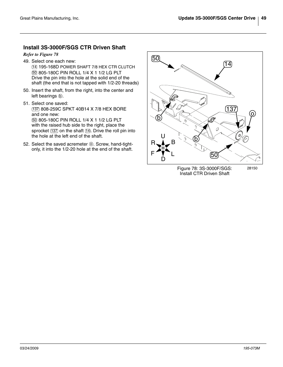 Install 3s-3000f/sgs ctr driven shaft | Great Plains Electric Clutch Package User Manual | Page 53 / 108