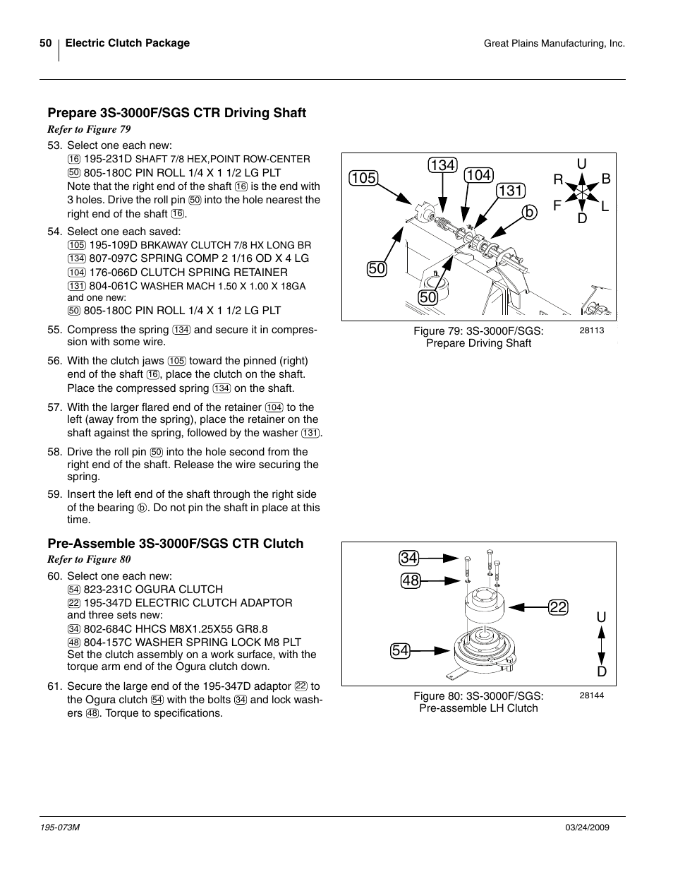 Prepare 3s-3000f/sgs ctr driving shaft, Pre-assemble 3s-3000f/sgs ctr clutch | Great Plains Electric Clutch Package User Manual | Page 54 / 108