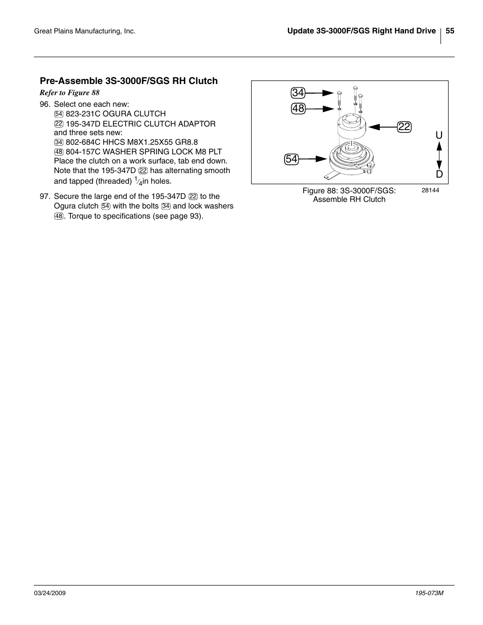 Pre-assemble 3s-3000f/sgs rh clutch | Great Plains Electric Clutch Package User Manual | Page 59 / 108