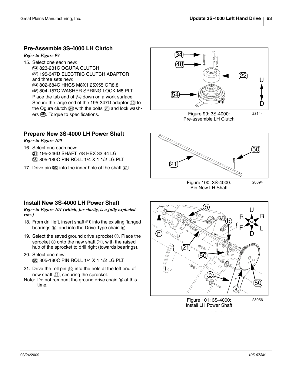 Pre-assemble 3s-4000 lh clutch, Prepare new 3s-4000 lh power shaft, Install new 3s-4000 lh power shaft | Great Plains Electric Clutch Package User Manual | Page 67 / 108