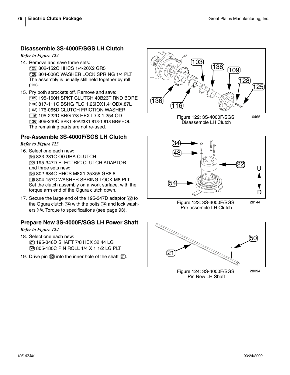 Disassemble 3s-4000f/sgs lh clutch, Pre-assemble 3s-4000f/sgs lh clutch, Prepare new 3s-4000f/sgs lh power shaft | Great Plains Electric Clutch Package User Manual | Page 80 / 108