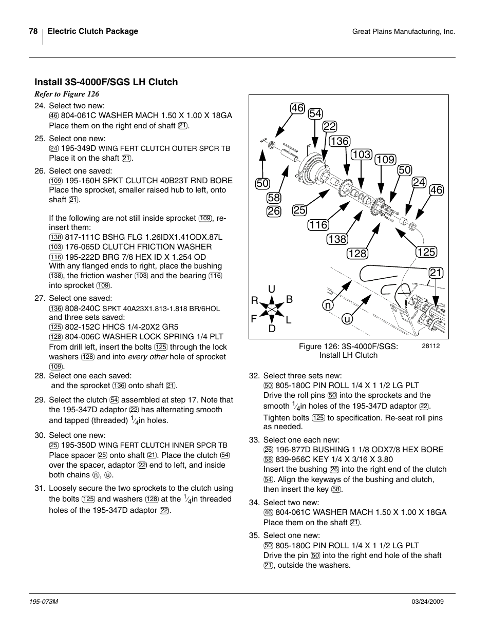 Install 3s-4000f/sgs lh clutch | Great Plains Electric Clutch Package User Manual | Page 82 / 108