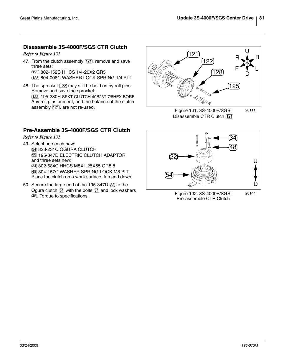 Disassemble 3s-4000f/sgs ctr clutch, Pre-assemble 3s-4000f/sgs ctr clutch | Great Plains Electric Clutch Package User Manual | Page 85 / 108