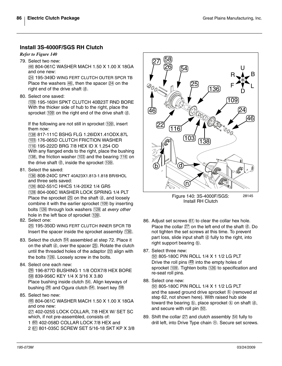 Install 3s-4000f/sgs rh clutch | Great Plains Electric Clutch Package User Manual | Page 90 / 108