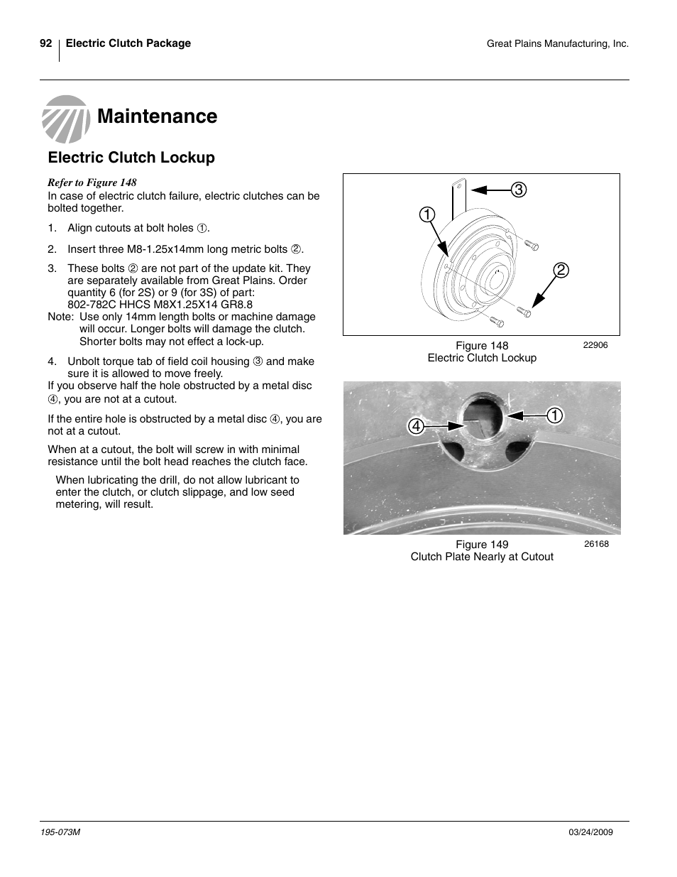 Maintenance, Electric clutch lockup, Maintenance electric clutch lockup | Great Plains Electric Clutch Package User Manual | Page 96 / 108