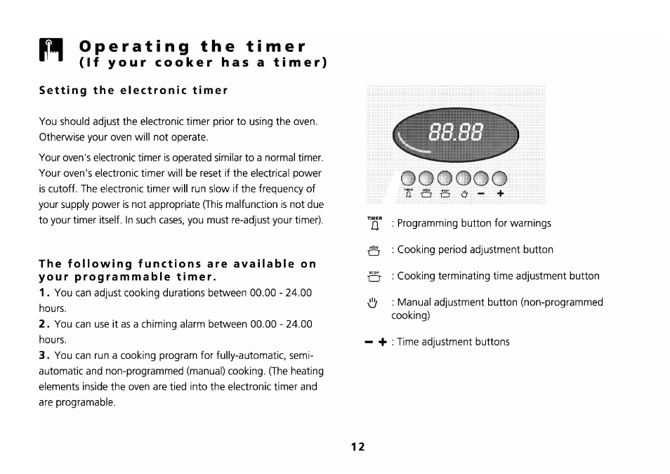 Operating the timer, Setting the electronic timer | Beko D 6623 T User Manual | Page 15 / 25