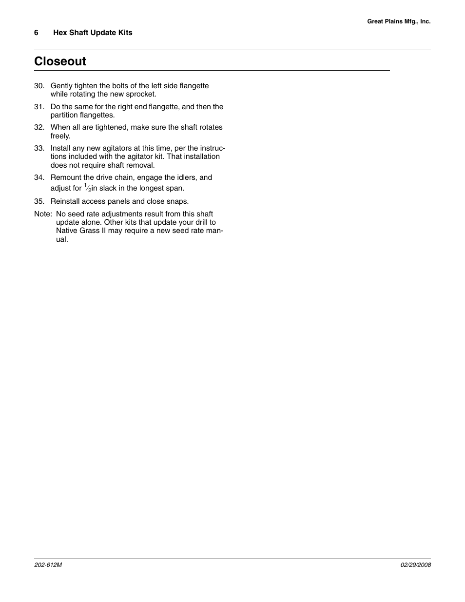 Closeout | Great Plains 1005NG User Manual | Page 6 / 8